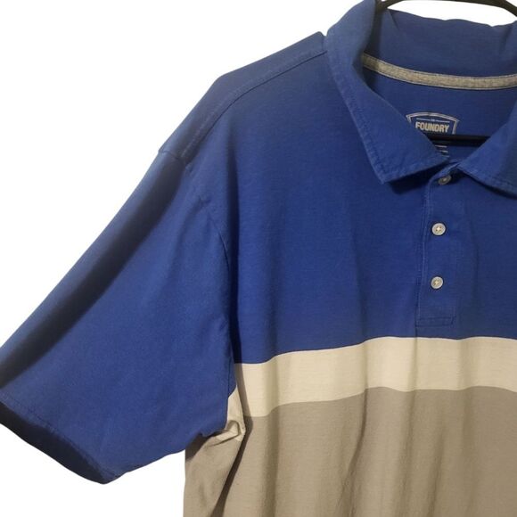 The Foundry Blue Beige Color Block Men's Polo, Big & Tall 2XLT - Picture 5 of 7